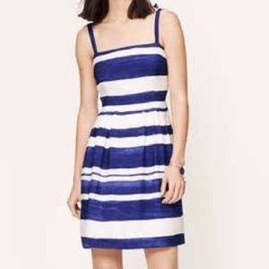 Ann Taylor LOFT Striped Blue White Fit Flare Dress
